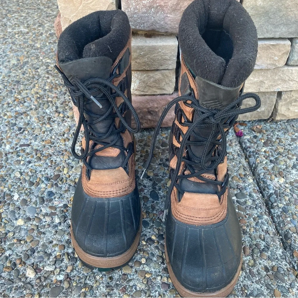 Columbia Bugabison Boots Winter Brown Gray Nubuck Leather Mens Sz 7 Thermolite